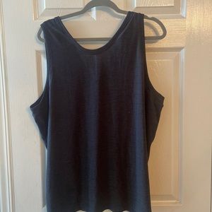 Gray sleeveless sports top with back draping detail
